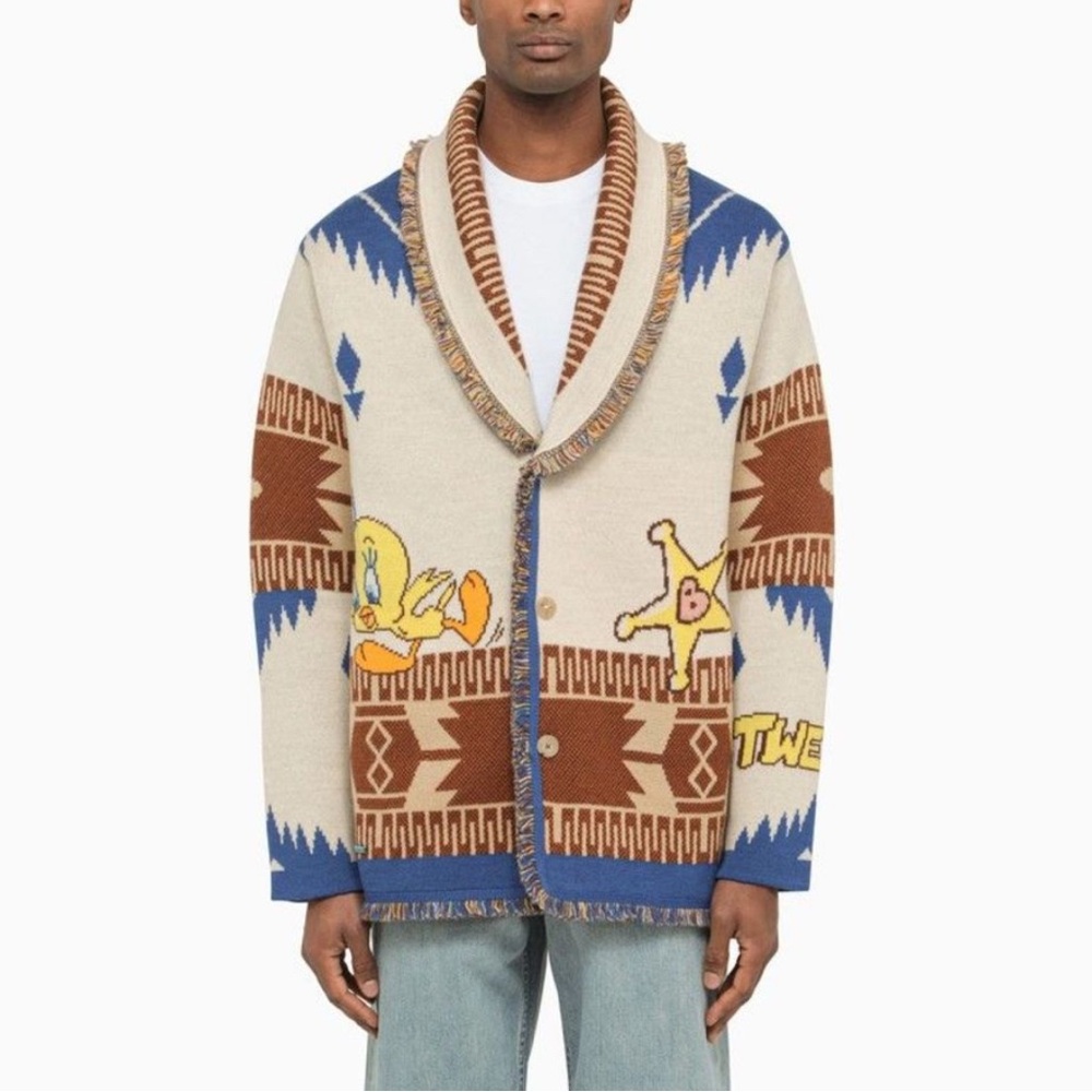 ALANUI Tweety Beige Wool Cardigan fringe italian western small unisex